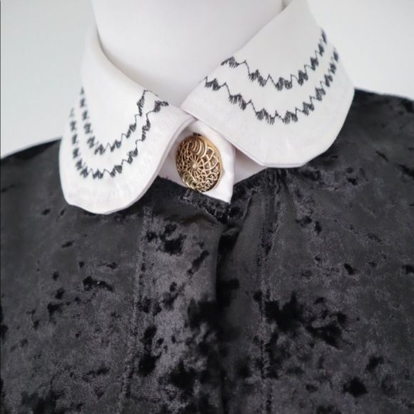 Handmade Black Witchy, Goth Velour Spandex Courtney Love Button Up Mini Dress S - Picture 5 of 9